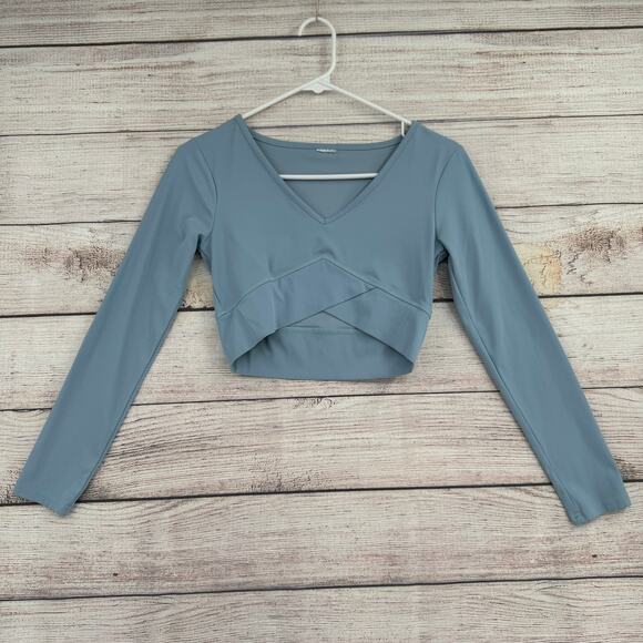 Gymshark Crop Long Sleeve Top Womens XS Blue Athleisure Workout Yoga - Picture 1 of 8